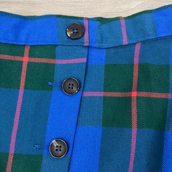 Juniors' SO Good For Life Buttoned Faux Wrap Blue, Green Plaid Skirt Size 17 - Picture 9 of 14